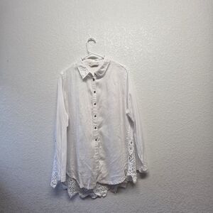Soft Surrounding White Button-Up Lace Detail Shirt Size 1X